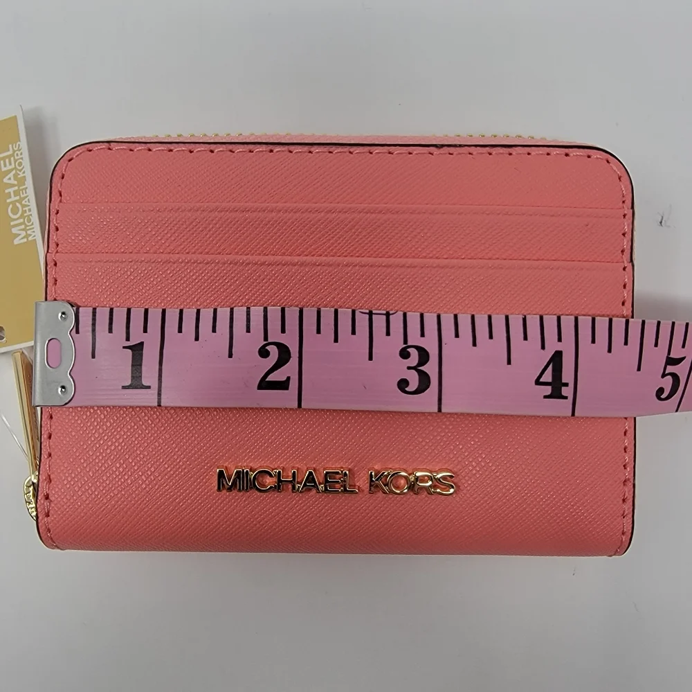 Michael Kors Jet Set Medium Travel Card Case Leather Wallet in Gr…